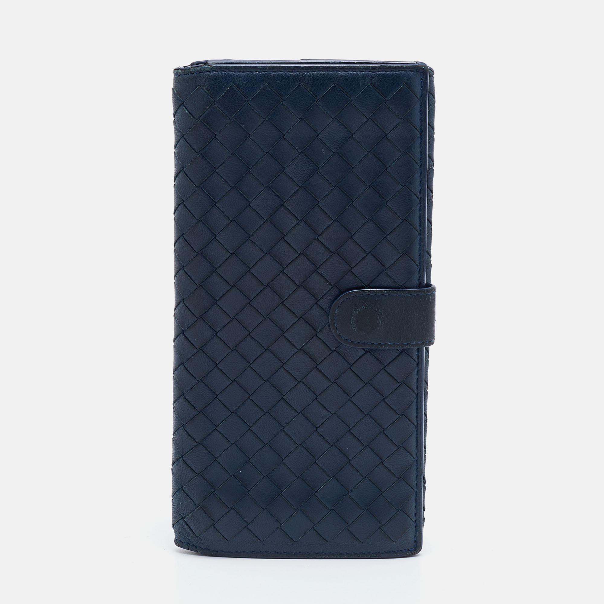Bottega Veneta Blue Intrecciato Leather Flap Continental Wallet